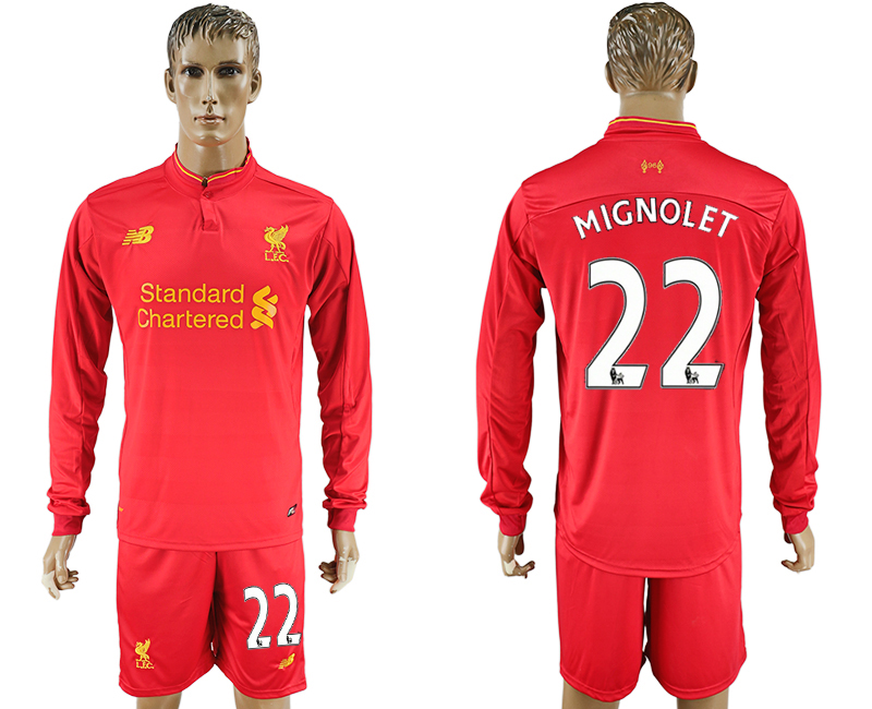 2016-17 Liverpool 22 MIGNOLET Home Long Sleeve Soccer Jersey