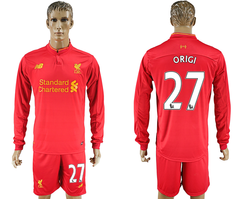 2016-17 Liverpool 27 ORIGI Home Long Sleeve Soccer Jersey