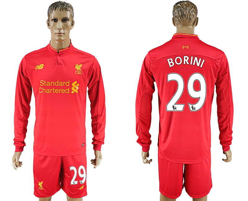 2016-17 Liverpool 29 BORINI Home Long Sleeve Soccer Jersey