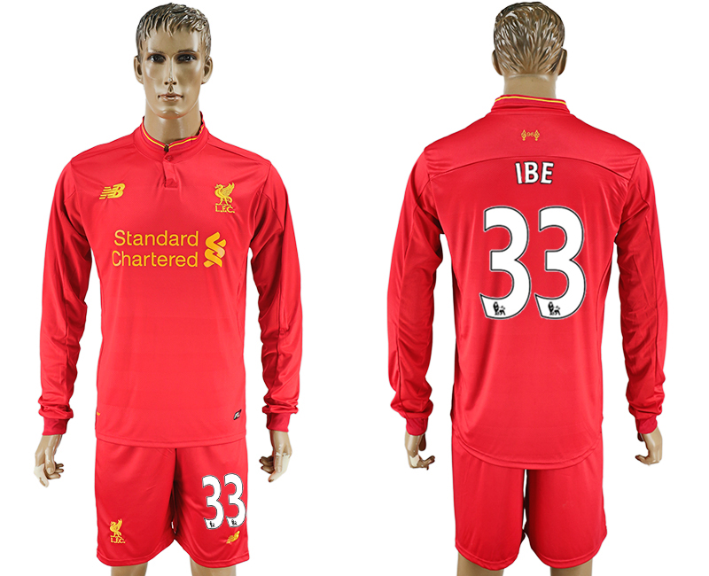 2016-17 Liverpool 33 IBE Home Long Sleeve Soccer Jersey