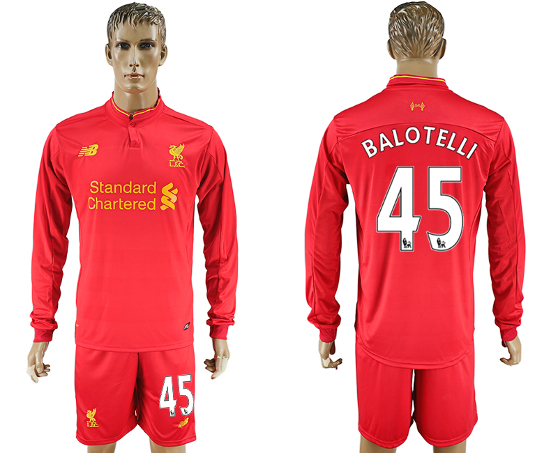 2016-17 Liverpool 45 BALOTELLI Home Long Sleeve Soccer Jersey