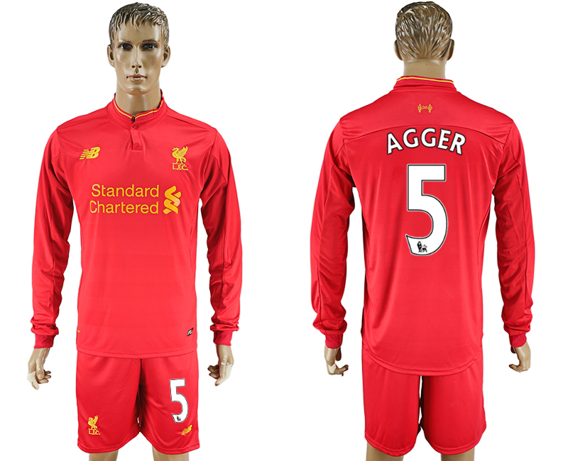 2016-17 Liverpool 5 AGGER Home Long Sleeve Soccer Jersey