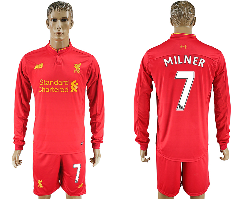 2016-17 Liverpool 7 MILNER Home Long Sleeve Soccer Jersey