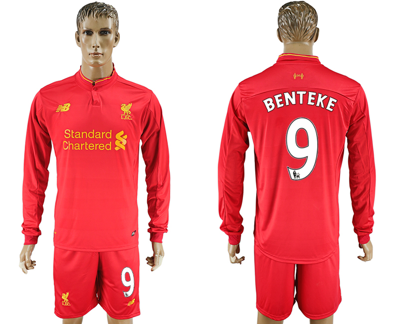 2016-17 Liverpool 9 BENTEKE Home Long Sleeve Soccer Jersey