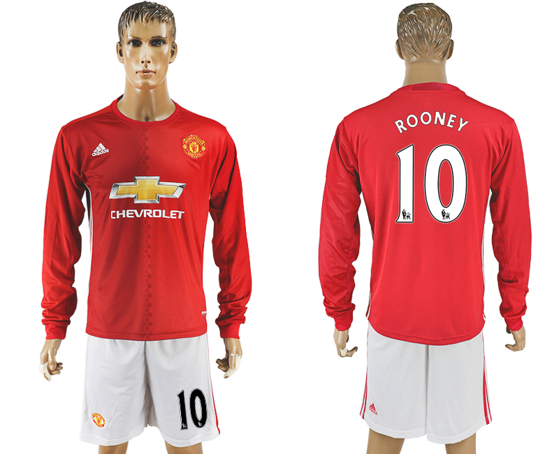 2016-17 Manchester United 10 ROONEY Home Long Sleeve Soccer Jersey