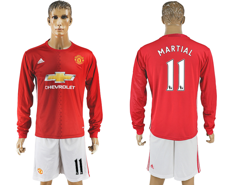 2016-17 Manchester United 11 MARTIAL Home Long Sleeve Soccer Jersey