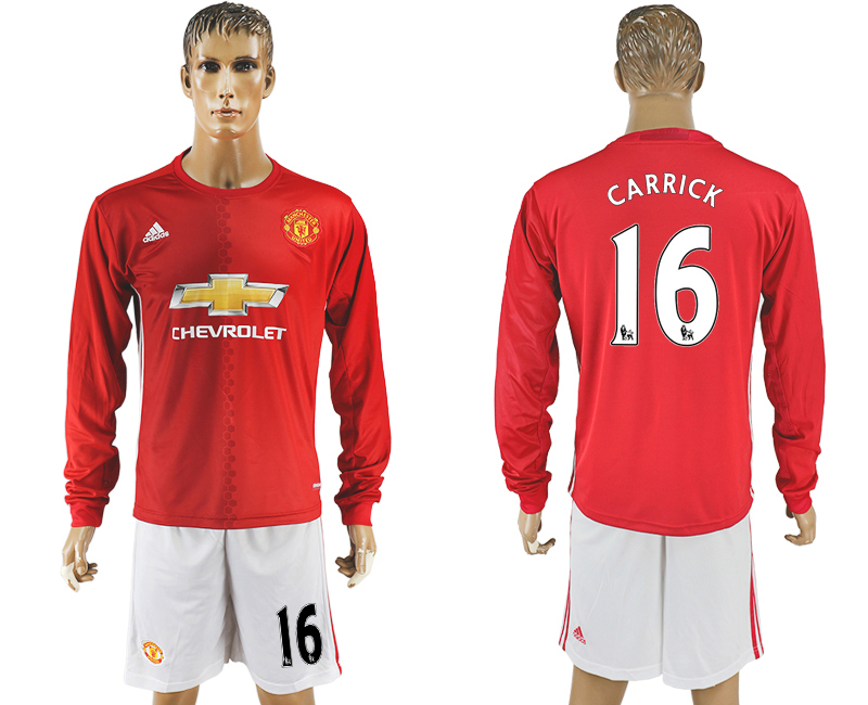 2016-17 Manchester United 16 CARRICK Home Long Sleeve Soccer Jersey