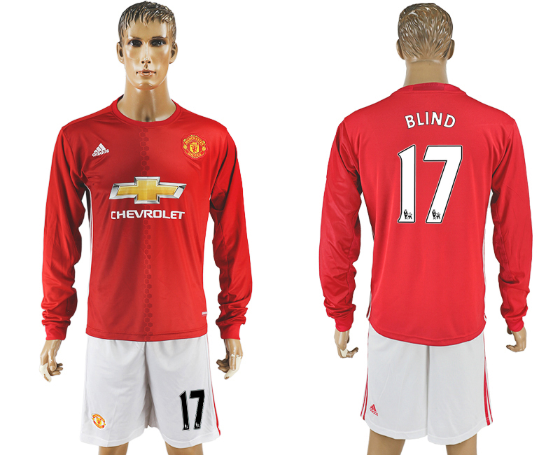 2016-17 Manchester United 17 BLIND Home Long Sleeve Soccer Jersey