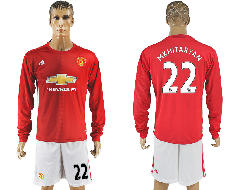 2016-17 Manchester United 22 MKHITARYAN Home Long Sleeve Soccer Jersey