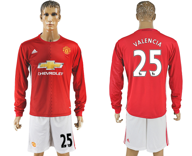 2016-17 Manchester United 25 VALENCIA Home Long Sleeve Soccer Jersey