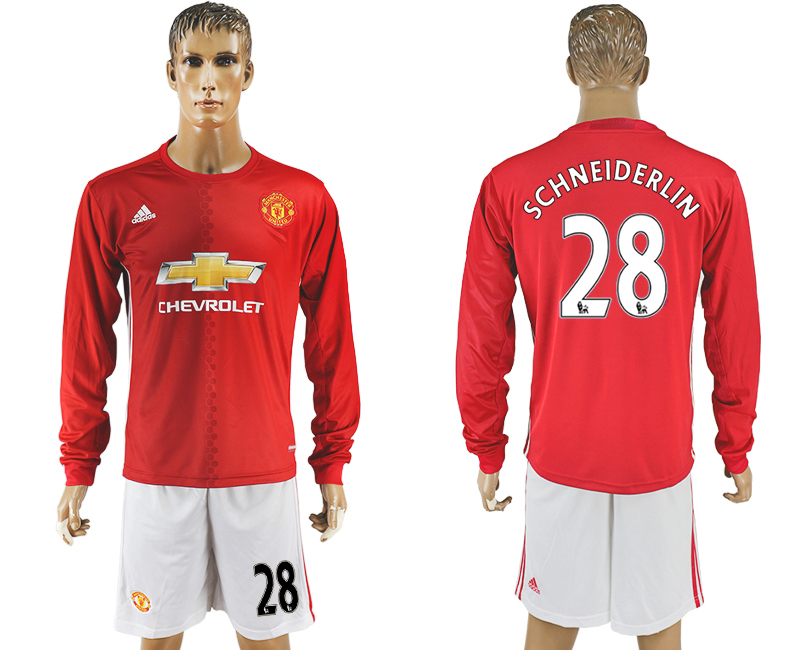 2016-17 Manchester United 28 SCHNEIDERLIN Home Long Sleeve Soccer Jersey