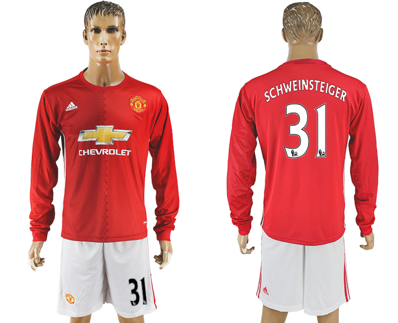 2016-17 Manchester United 31 SCHWEINSTEIGER Home Long Sleeve Soccer Jersey