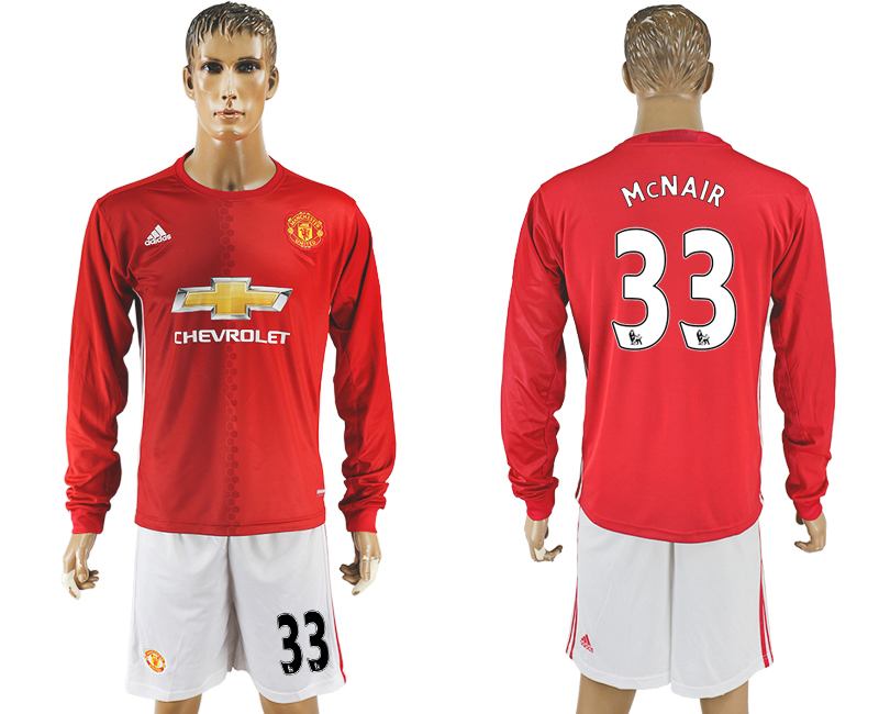 2016-17 Manchester United 33 McNair Home Long Sleeve Soccer Jersey