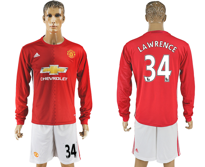 2016-17 Manchester United 34 LAWRENCE Home Long Sleeve Soccer Jersey