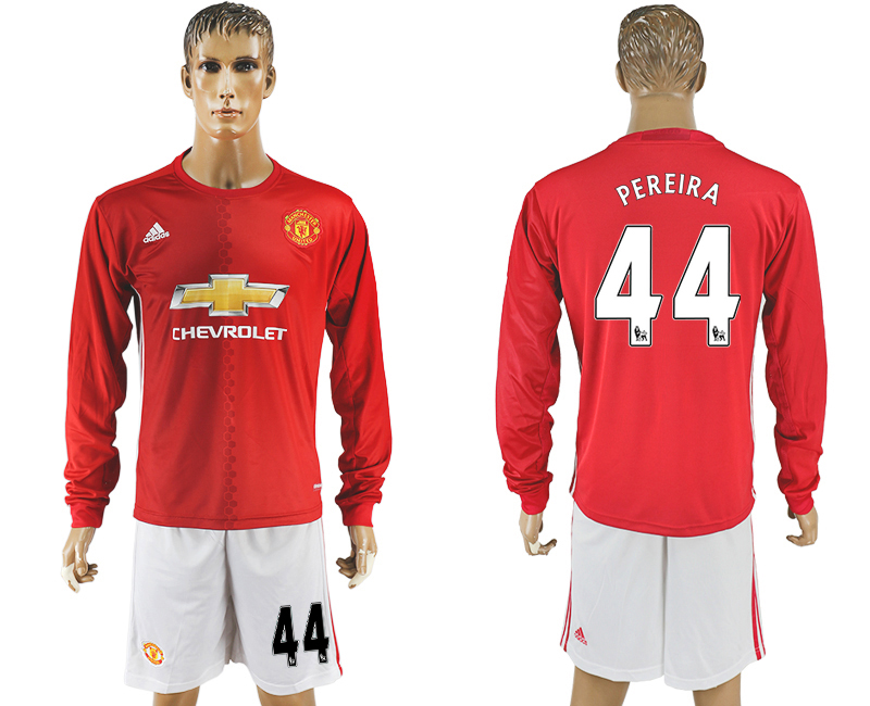2016-17 Manchester United 44 PEREIRA Home Long Sleeve Soccer Jersey