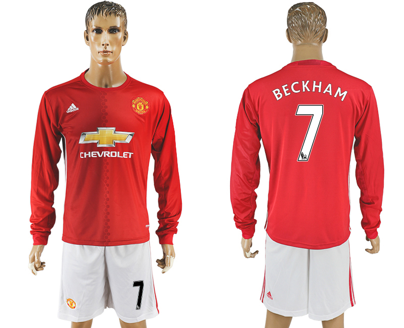 2016-17 Manchester United 7 BECKHAM Home Long Sleeve Soccer Jersey