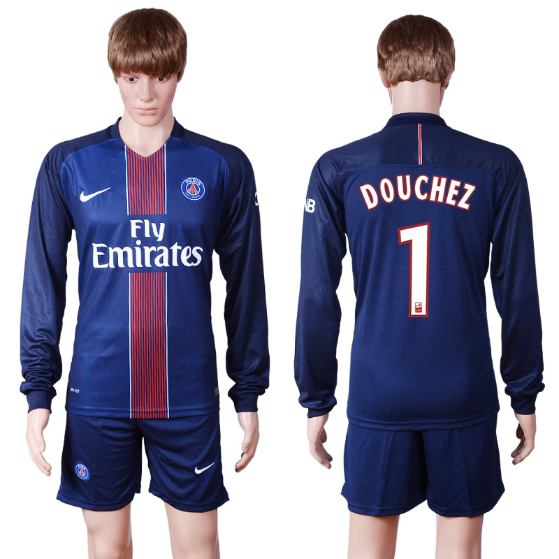 2016-17 Paris Saint-Germain 1 DOUCHEZ Home Long Sleeve Soccer Jersey