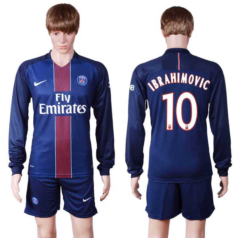 2016-17 Paris Saint-Germain 10 IBRAHIMOVIC Home Long Sleeve Soccer Jersey