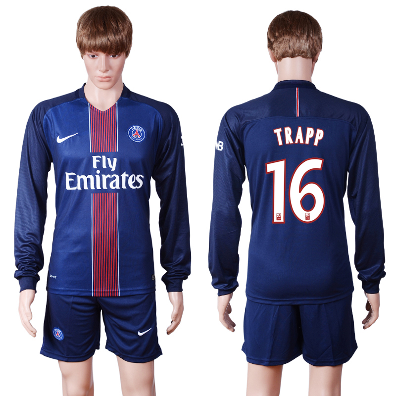 2016-17 Paris Saint-Germain 16 TRAPP Home Long Sleeve Soccer Jersey