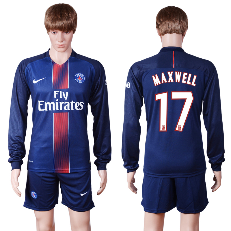 2016-17 Paris Saint-Germain 17 MAXWELL Home Long Sleeve Soccer Jersey