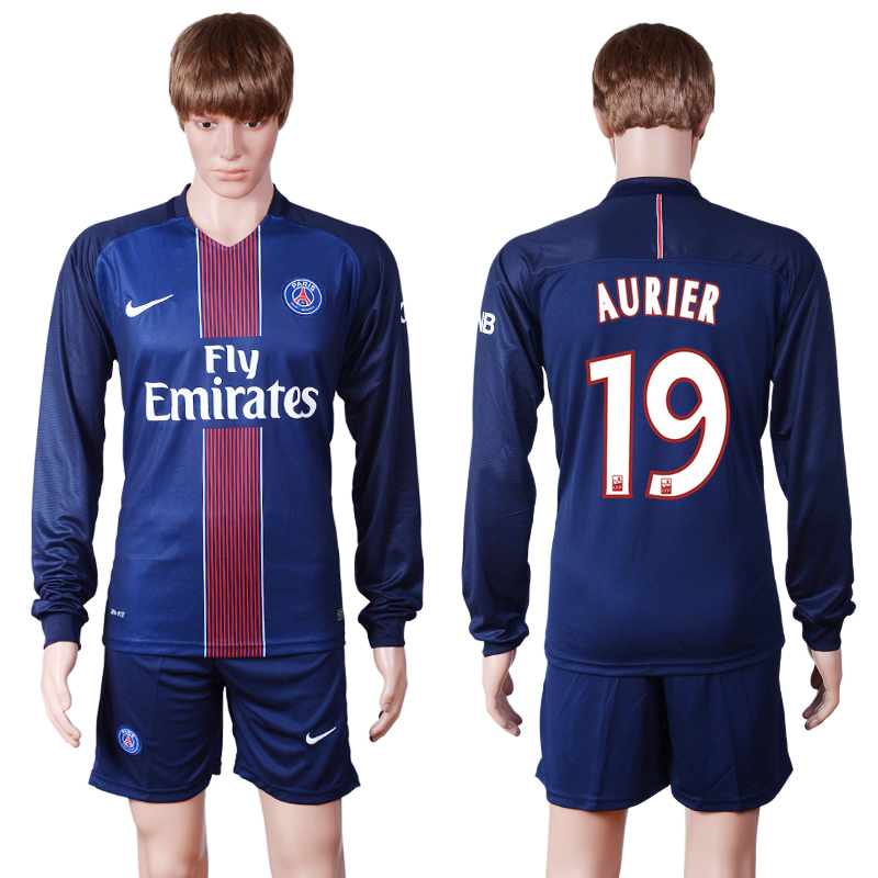 2016-17 Paris Saint-Germain 19 AURIER Home Long Sleeve Soccer Jersey