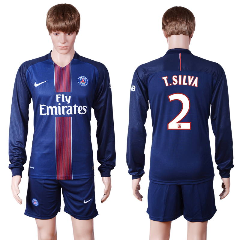 2016-17 Paris Saint-Germain 2 T.SILVA Home Long Sleeve Soccer Jersey