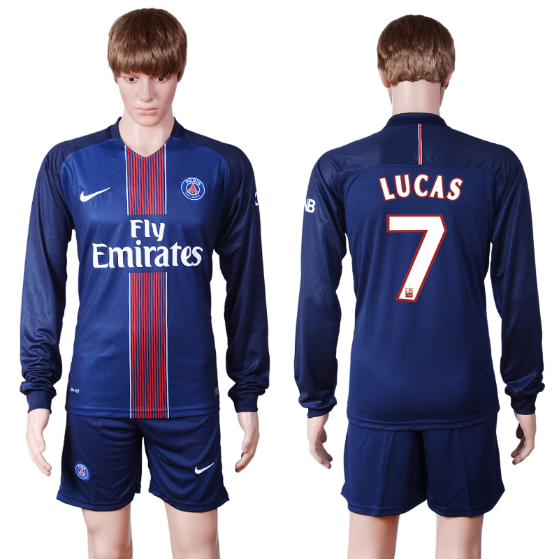 2016-17 Paris Saint-Germain 7 LUCAS Home Long Sleeve Soccer Jersey