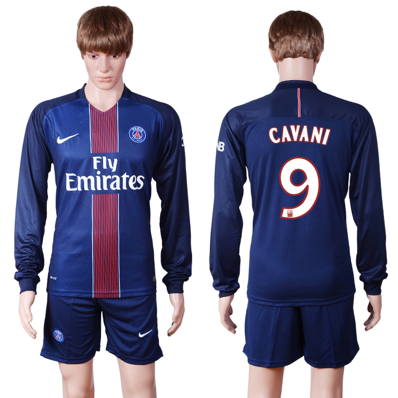 2016-17 Paris Saint-Germain 9 CAVANI Home Long Sleeve Soccer Jersey