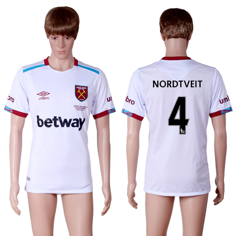 2016-17 West Ham United 4 NORDTVEIT Away Thailand Soccer Jersey 2016-17 West Ham United 4 NORDTVEIT Away Thailand Soccer Jersey