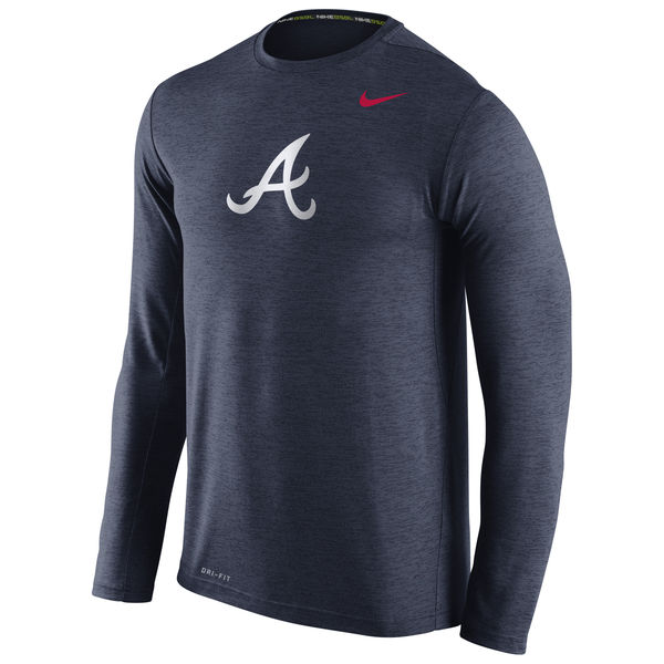 Atlanta Braves Nike Stadium Dri-Fit Touch Long Sleeve Men's T-Shirt Navy - Click Image to Close