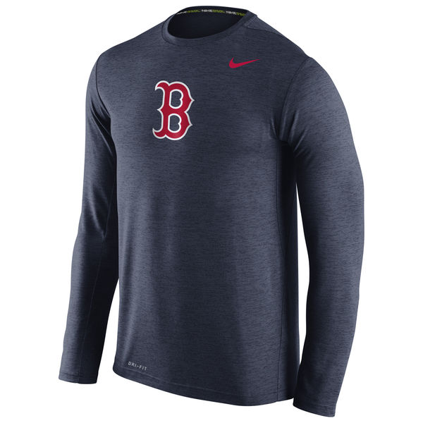Boston Red Sox Nike Stadium Dri-Fit Touch Long Sleeve Men's T-Shirt Navy - Click Image to Close