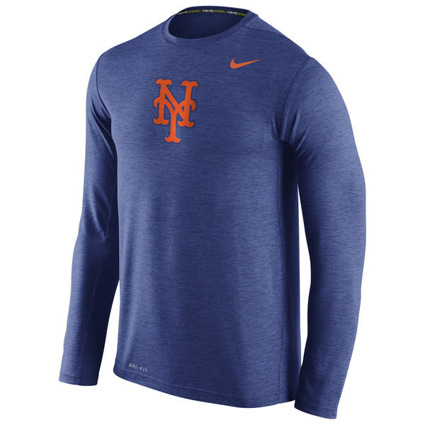 New York Mets Nike Stadium Dri-Fit Touch Long Sleeve Men's T-Shirt Royal - Click Image to Close