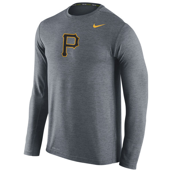 Pittsburgh Pirates Nike Stadium Dri-Fit Touch Long Sleeve Men's T-Shirt Anthracite - Click Image to Close