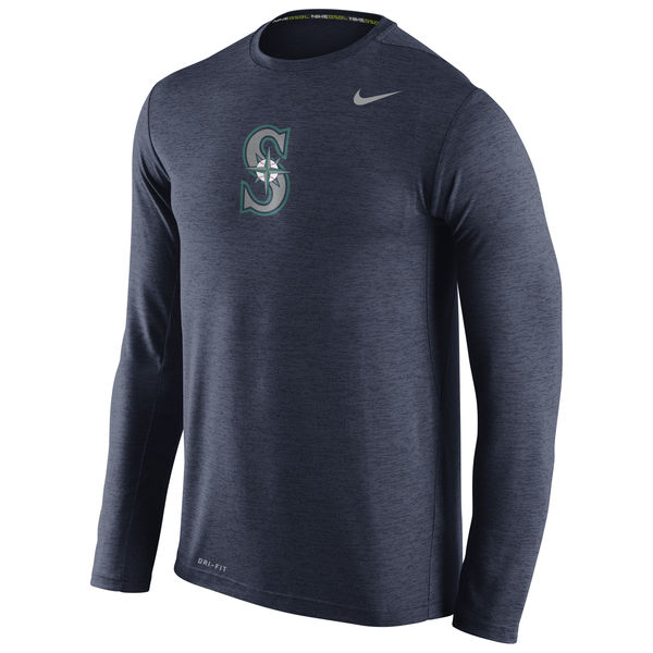 Seattle Mariners Nike Stadium Dri-Fit Touch Long Sleeve Men's T-Shirt Navy - Click Image to Close