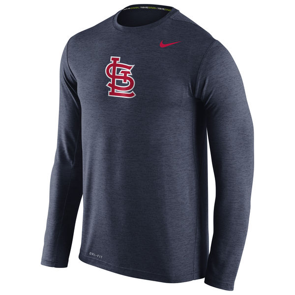 St. Louis Cardinals Nike Stadium Dri-Fit Touch Long Sleeve Men's T-Shirt Navy - Click Image to Close