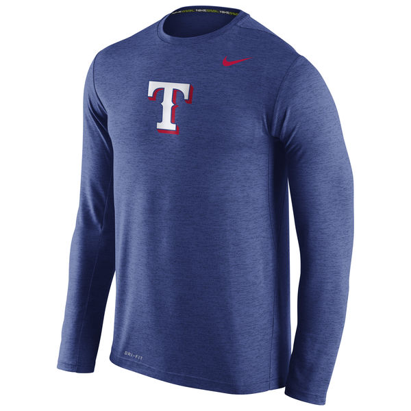 Texas Rangers Nike Stadium Dri-Fit Touch Long Sleeve Men's T-Shirt Royal - Click Image to Close