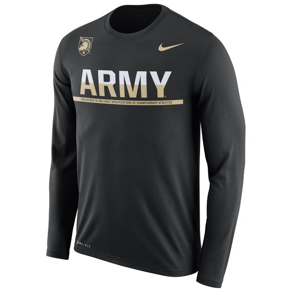 Army Black Knights Nike 2016 Staff Sideline Dri-Fit Legend Long Sleeve T-Shirt Black - Click Image to Close