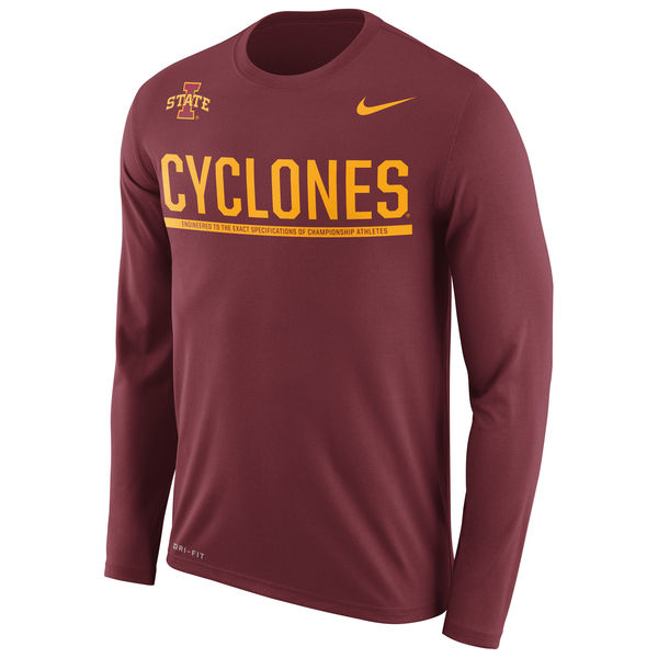Iowa State Cyclones Nike 2016 Staff Sideline Dri-Fit Legend Long Sleeve T-Shirt Cardinal - Click Image to Close