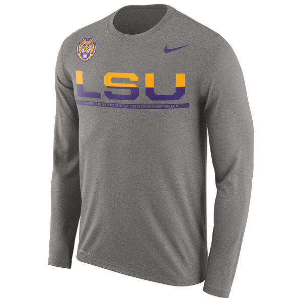LSU Tigers Nike 2016 Staff Sideline Dri-Fit Legend Long Sleeve T-Shirt Gray - Click Image to Close