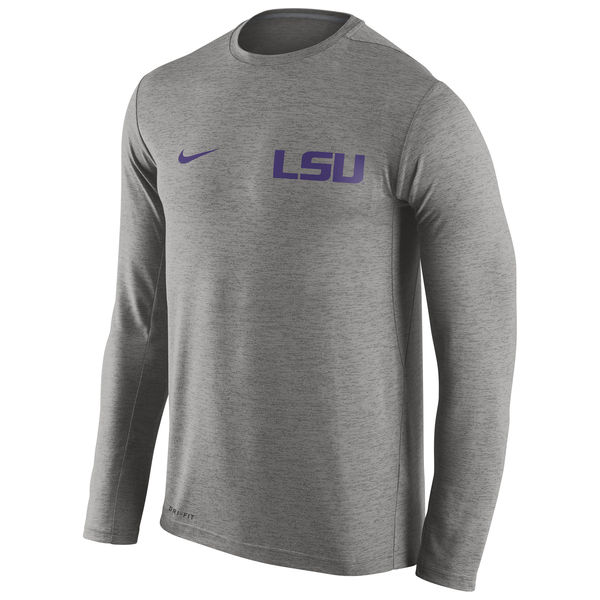 LSU Tigers Nike Stadium Dri-Fit Touch Long Sleeve T-Shirt Grey - Click Image to Close
