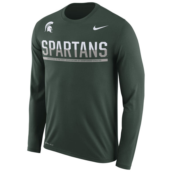 Michigan State Spartans Nike 2016 Staff Sideline Dri-Fit Legend Long Sleeve T-Shirt Green - Click Image to Close