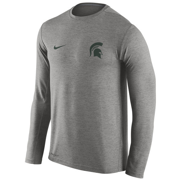 Michigan State Spartans Nike Stadium Dri-Fit Touch Long Sleeve T-Shirt Grey - Click Image to Close