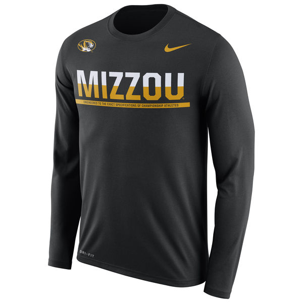 Missouri Tigers Nike 2016 Staff Sideline Dri-Fit Legend Long Sleeve T-Shirt Black - Click Image to Close