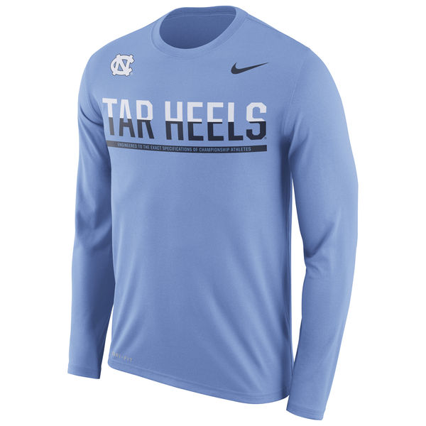 North Carolina Tar Heels Nike 2016 Staff Sideline Dri-Fit Legend Long Sleeve T-Shirt Light Blue - Click Image to Close