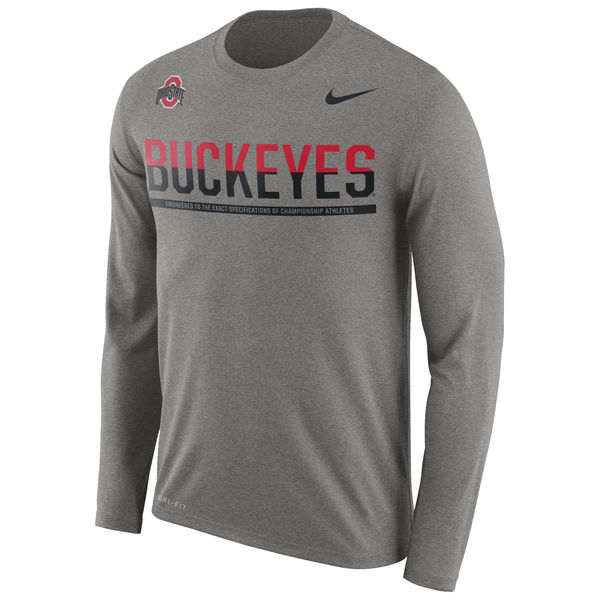 Ohio State Buckeyes Nike 2016 Staff Sideline Dri-Fit Legend Long Sleeve T-Shirt Gray - Click Image to Close