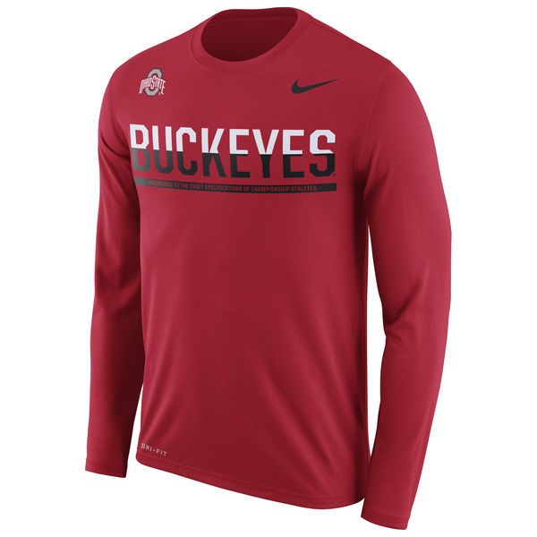 Ohio State Buckeyes Nike 2016 Staff Sideline Dri-Fit Legend Long Sleeve T-Shirt Scarlet - Click Image to Close