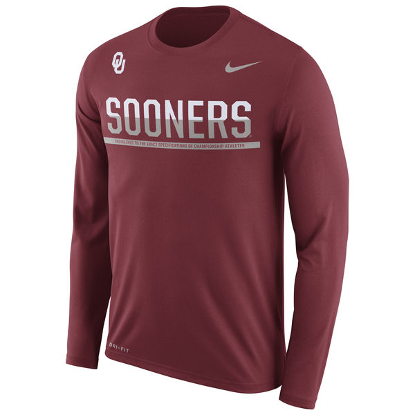 Oklahoma Sooners Nike 2016 Staff Sideline Dri-Fit Legend Long Sleeve T-Shirt Crimson - Click Image to Close