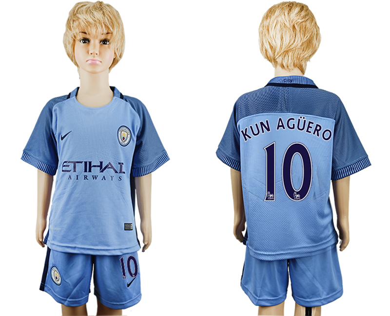 2016-17 Manchester City 10 KUN AGUERO Home Youth Soccer Jersey 2016-17 Manchester City 10 KUN AGUERO Home Youth Soccer Jersey