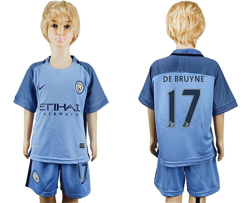 2016-17 Manchester City 17 DE BRUYNE Home Youth Soccer Jersey