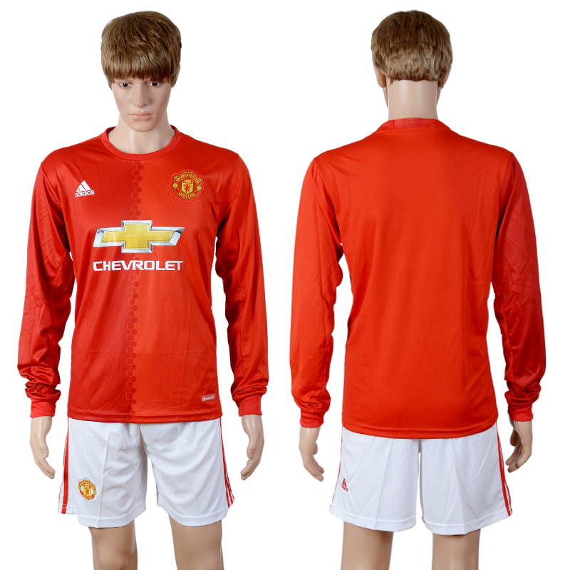 2016-17 Manchester United Home Long Sleeve Soccer Jersey